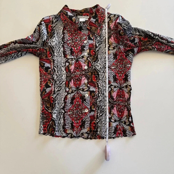 Alberto Malaki-Button Up-Sequin-Shirt- Red-Pink-Black-Brown-Colorful-Women’s M - Picture 10 of 10